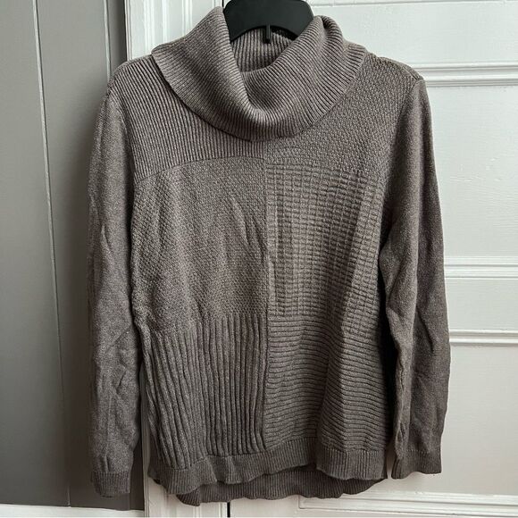 Chico’s Light Brown Cowl Neck Long Sleeve Cotton-Blend Sweater 2/Medium - Picture 1 of 3